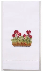 Geraniums 100% Cotton Hand Embroidered Guest Hand Towel NWT - Picture 1 of 2