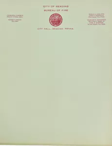 1970's City of Reading PA. Bureau of Fire Dept Official Letterhead -Stationary - Picture 1 of 9