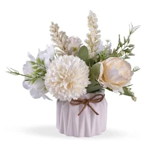 Artificial Potted Flowers Small Ceramic Vase Fake Flower Plants Desktop White - Picture 1 of 8