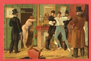 CPA Nus - FEMMES - Jolie carte fantaisie "LE FLAGRANT DELIT " - d'après GARNIER - Imagen 1 de 2