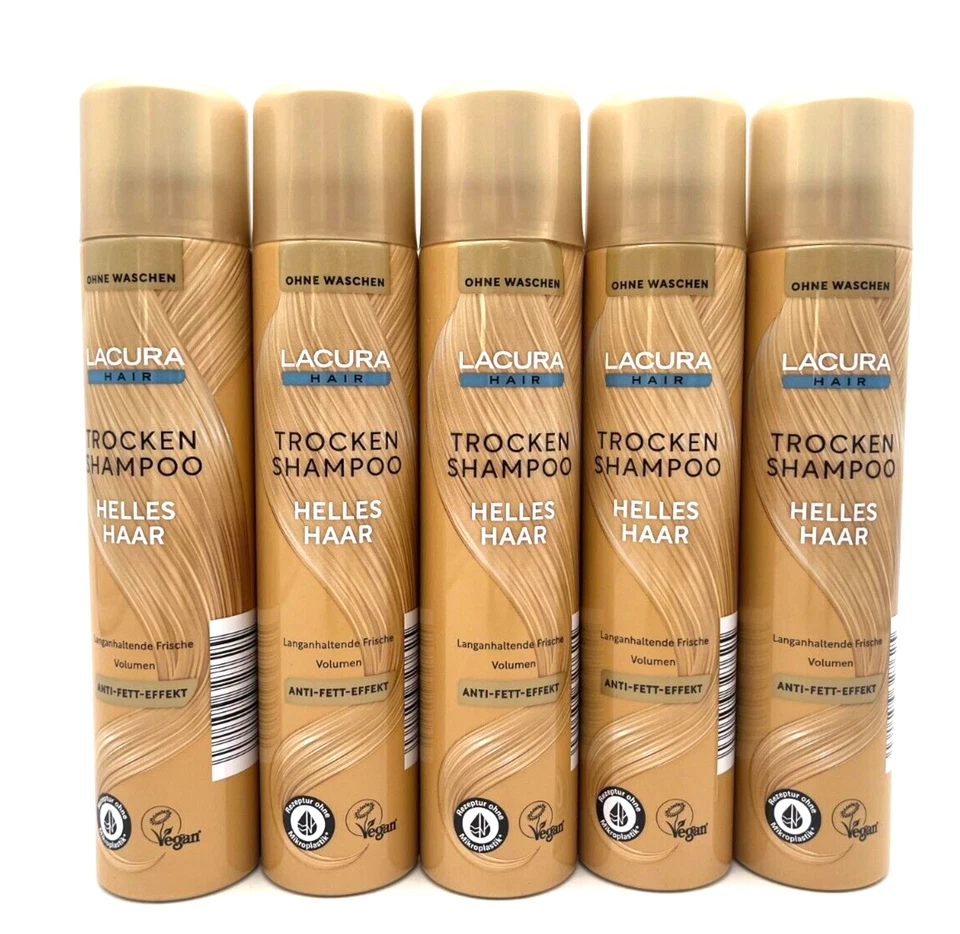 5x Lacura Trockenshampoo Trocken Shampoo Helles Haar Anti Fett Effekt je 200ml