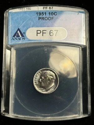 Moneda de diez centavos Roosevelt ANACS PF67 1951 tonificada prueba PR Foto 1 de 4