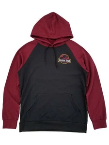 Jurassic World Mens Black & Maroon Jurassic Park Pullover Hoodie Sweatshirt - Picture 1 of 2