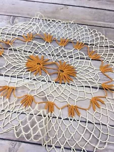 #O42 Handgehäkeltes Deckchen Burnt Orange Creme 16"x12" Deckchen Herzstück - Bild 1 von 6