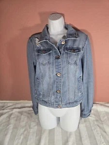 Ci Sono Cisono Medium Wash Denim Jean Button Up Jacket Size M Distressed - Picture 1 of 11