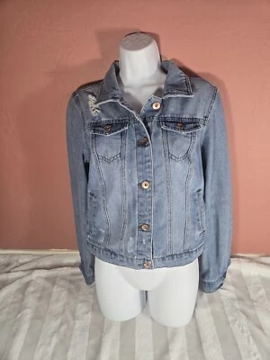 Ci Sono Cisono Medium Wash Denim Jean Button Up Jacket Size M Distressed - Image 1 of 4