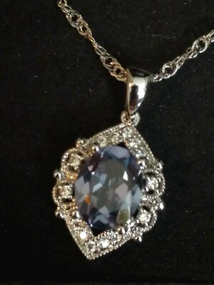 COLLAR AMATISTA SIMULADA PÚRPURA CHAPADO EN PLATINO COSTA ORO 21" Foto 1 de 4