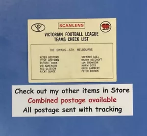 1975 VFL Scanlens South Melbourne Swans Checklist - Picture 1 of 3