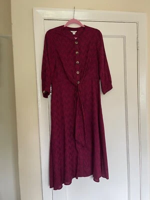 MONSOON Gingham Patterned Midi Dress Button Front Pink/red Size Uk12 US8 Eur 40 - Image 1 of 4