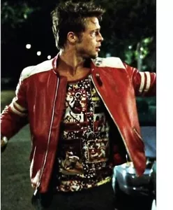 Brad Pitt Fight Club Tyler Durden Mayhem Red Real Leather Jacket - Picture 1 of 4