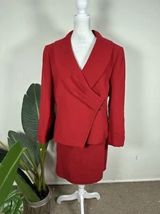 TAHARI WOMENS Solid Red Colored Skirt Suit Set, Size 14 - Picture 1 of 10