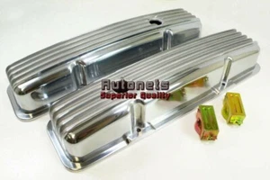 SBC Small Block Chevy Nostalgic Finned Polish Aluminum Tall Valve Cover Classic - Picture 1 of 5