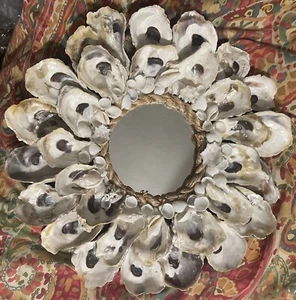 Domain India Natural Oyster She’ll Seashell Frame Round Wall Accent Mirror 13” - Picture 1 of 4