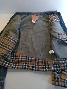 Vintage Smoke Rise Jacket Men Medium Denim Jean Flannel Grunge Distressed Y2K 90 - Picture 1 of 5