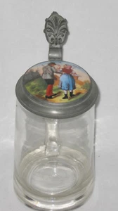 ANTIQUE GERMAN  BEER  STEIN CRYSTAL w/ HAND PAINTED LID, 1/2 L. 19 cent. - Picture 1 of 11