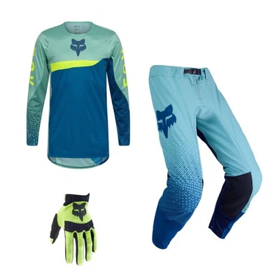 Fox MX Combo Hose Shirt Flexair FRACTURE blau grün Motocross Set Dirtpaw H - Bild 1 von 4