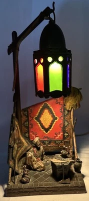 "Antigua lámpara de vendedor de alfombras árabes de bronce pintada en frío Franz Bergmann 13"" FUNCIONA" Foto 1 de 4