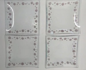 4 Pampered Chef Daisy Dessert Plates 6" Pink  White Square Clear  #2818 Retired - Picture 1 of 14