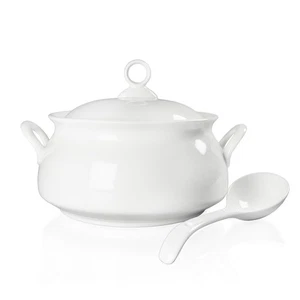 Cuencos de cerámica para servir sopa con tapa y cuchara sopera, 2,4 cuartos de galón blanco Frenc... - Imagen 1 de 7