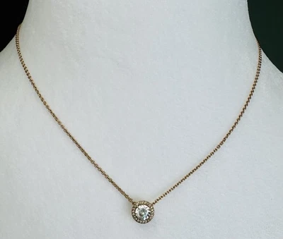 Pandora Rosa Brillante Halo Collar 18” Auténtico Plata Esterlina Oro Rosa Foto 1 de 4