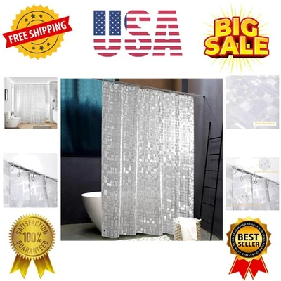 Cortina de ducha transparente semitransparente EVA con revestimiento geométrico repelente al agua... Foto 1 de 4