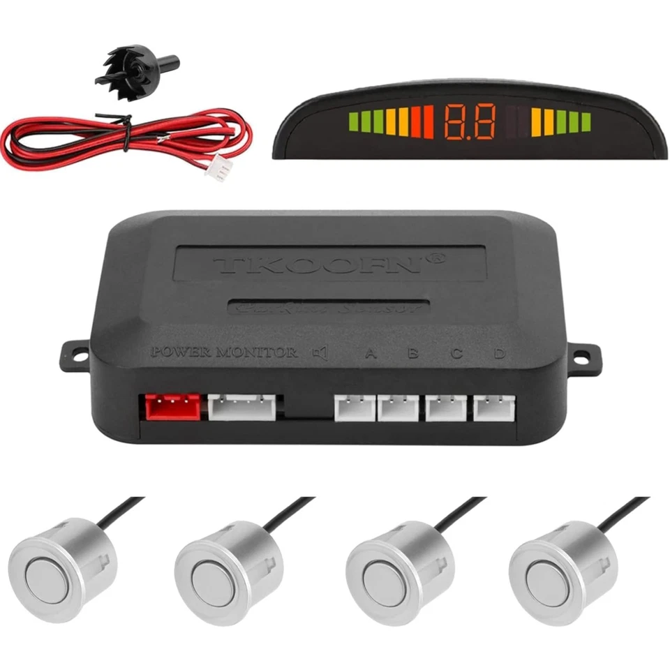 KFZ Rückfahrhilfe, Parksensor, 4 Sensoren, LED Display, Silber, Auto Zubehör - Bild 1 von 4