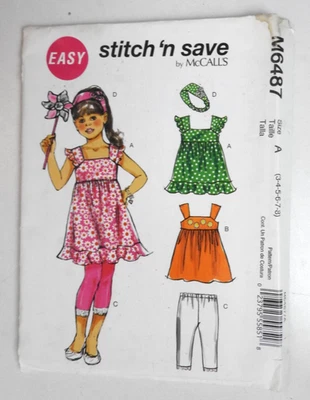 McCalls M6487 sewing pattern Girls Dress Leggings Headband sz 3-8 NEW FF Easy - Image 1 of 3