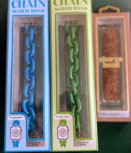 New Package 2 Chain Watch Band Apple Watch Green & Blue 1 Sherpa Band Brown - Picture 1 of 4