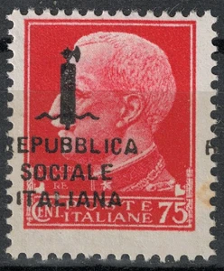 ITALIA RSI 1944 Varietà 75c Imperiale (soprastampa fort. spostata) MH* - Picture 1 of 1