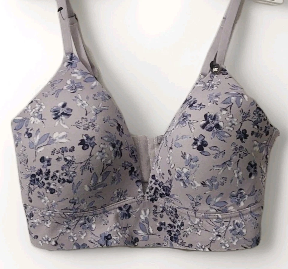 🍀Sujetador Camiseta Ligeramente Acolchado Marca Lucky LIBRE DE CABLES Talla 36C Gris Azul Floral Foto 1 de 4