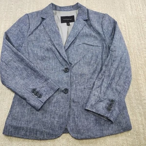 Banana Republic Blazer Women 4 Chambray Linen 2 Button Slim Lightweight Blue - Picture 1 of 10