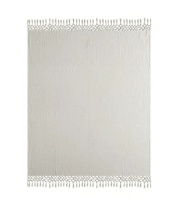 Plaid In Cotone Grigio A Righe Herringbone 50" X 60" Con Frange - Foto 1 di 7