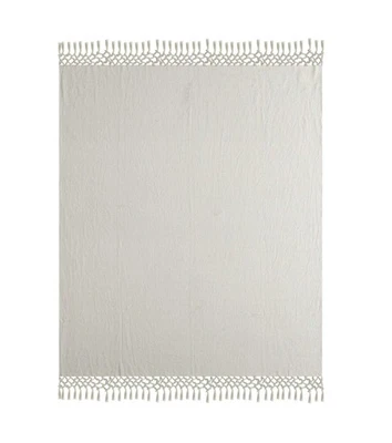 Plaid In Cotone Grigio A Righe Herringbone 50" X 60" Con Frange - Immagine 1 di 4