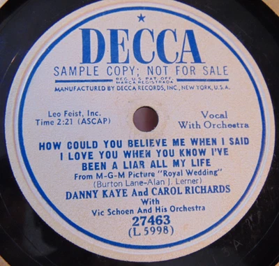 Danny Kaye + Carol Richards - Left Hat Haiti / Liar Life (1951) Decca DJ 78, VV+ - Image 1 of 4