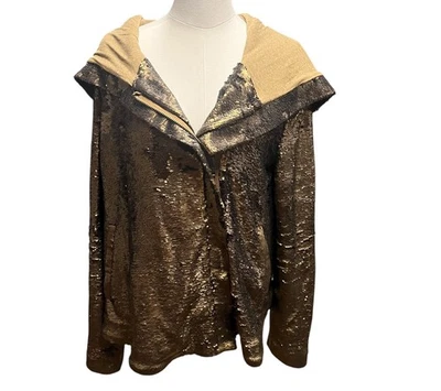 Куртка с капюшоном Free People бронзовая с блестками средний размер асимметричная молния - Изображение 1 из 4