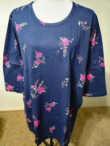 Woman Within 18/20 L NEU Damen blau geblümt Oberteil Bluse 3/4 Arm - Bild 1 von 3