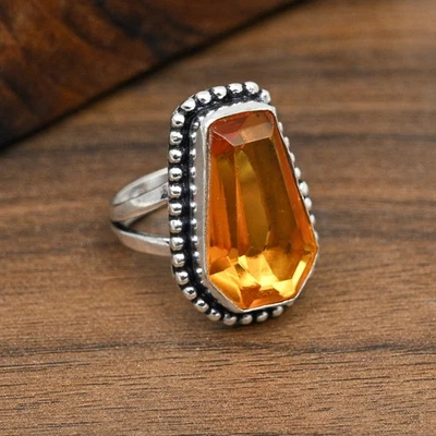 Hermoso anillo de joyería de plata maciza 925 hecho a mano con piedras preciosas de topacio miel para ella Foto 1 de 4