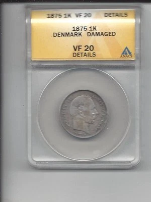 1875 KRONER DENMARK SILVER COIN - ANACS VF 20 DETAILS - DAMAGED E0894 - Image 1 of 2