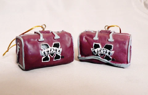 MISSISSIPPI STATE MSU BULLDOGS 2 FOOTBALL BASKETBALL BAG CHRISTMAS ORNAMENT NEW Cover