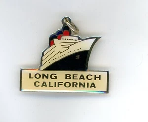 Long Beach Keychain California Key Holder Ring Metal Enameled Steam Ship Cruise - Picture 1 of 3