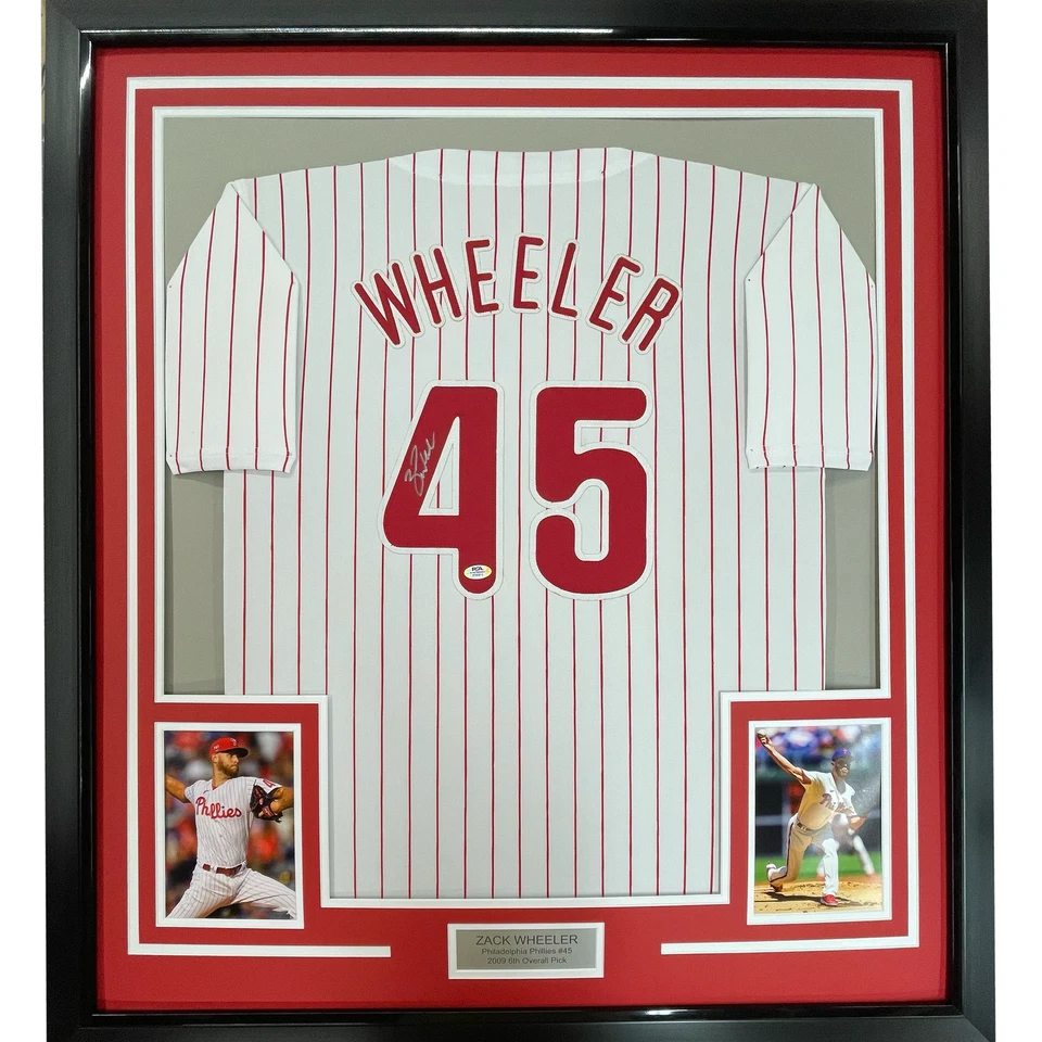 Framed Autographed/Signed Zack Wheeler 33x42 Pinstripe Jersey PSA/DNA COA - Image 1 of 2