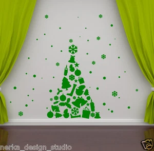 CHRISTMAS TREE WALL STICKER XMAS WINDOW STICKER / XMAS WINDOW DECORATION  S71 - Picture 1 of 6