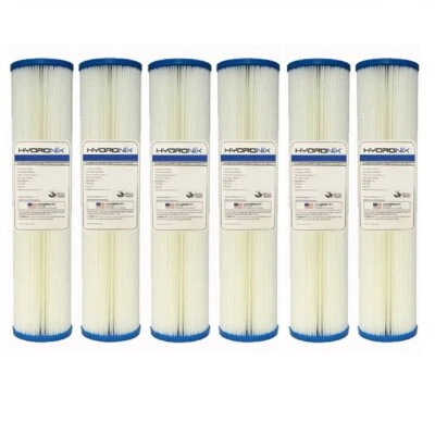 HYDRONIX 6 PK, Pleated Sediment Water Filter Home, Commercial, Reusable 4.5" x 20", 20 μm