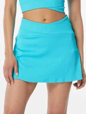 Beach House Sport Delia High Waist Crossover Pocket Ribbed Sea Blue Swim Skort 8 - Image 1 of 4