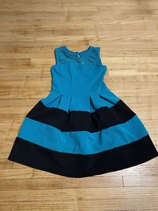 Knit Works Girl 7 Dress Sleeveless Color Block Stripes Teal Blue Black - Picture 1 of 9
