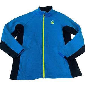 Spyder Youth Full-Zip Blue Jacket L 14/16 Black Panels Polyester W Neon Yellow - Picture 1 of 10