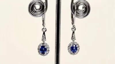 NUEVO 5x4mm Genuino Cianita Azul y Circón Blanco Halo Pendientes Colgantes de Lluvia, Platino Foto 1 de 4