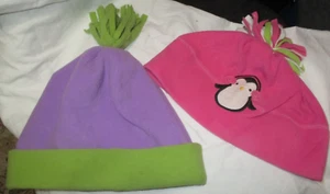 Lot 2 Girls Fleece Winter Hats Crazy 8 Penguin Size L 10-14 & Purple One Size - Picture 1 of 3