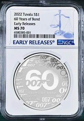 2022 60 YEARS OF BOND .9999 SILVER $1 1oz COIN NGC MS70 Early Releases James 007 - Image 1 of 2