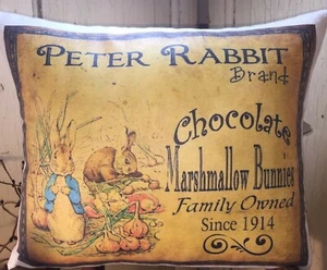 PRIMITIVE VINTAGE STYLE EASTER PETER RABBIT CHOCOLATE MARSHMALLOW BUNNY PILLOW - Picture 1 of 5
